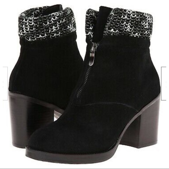 Chinese Laundry Black Suede Marvel Boot front zipper knit cuff - Picture 1 of 8